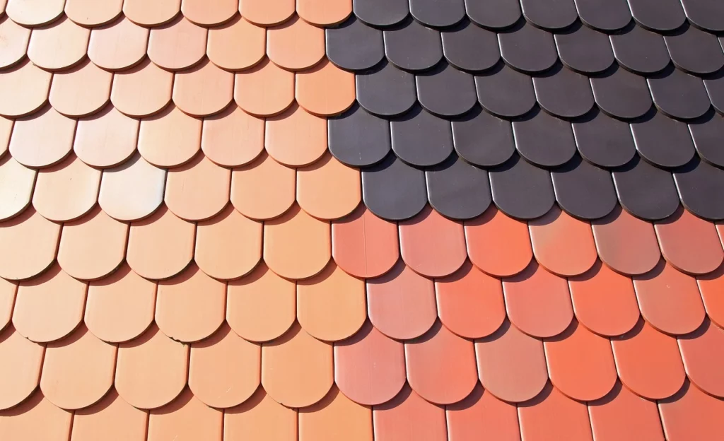 metal roof tiles orange and grey